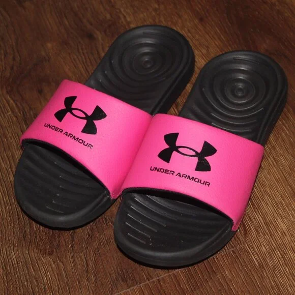Girls Under Armour Ansa Fixed Slides Athletic Sandals Slip On Pink Black size 13 - Picture 4 of 4